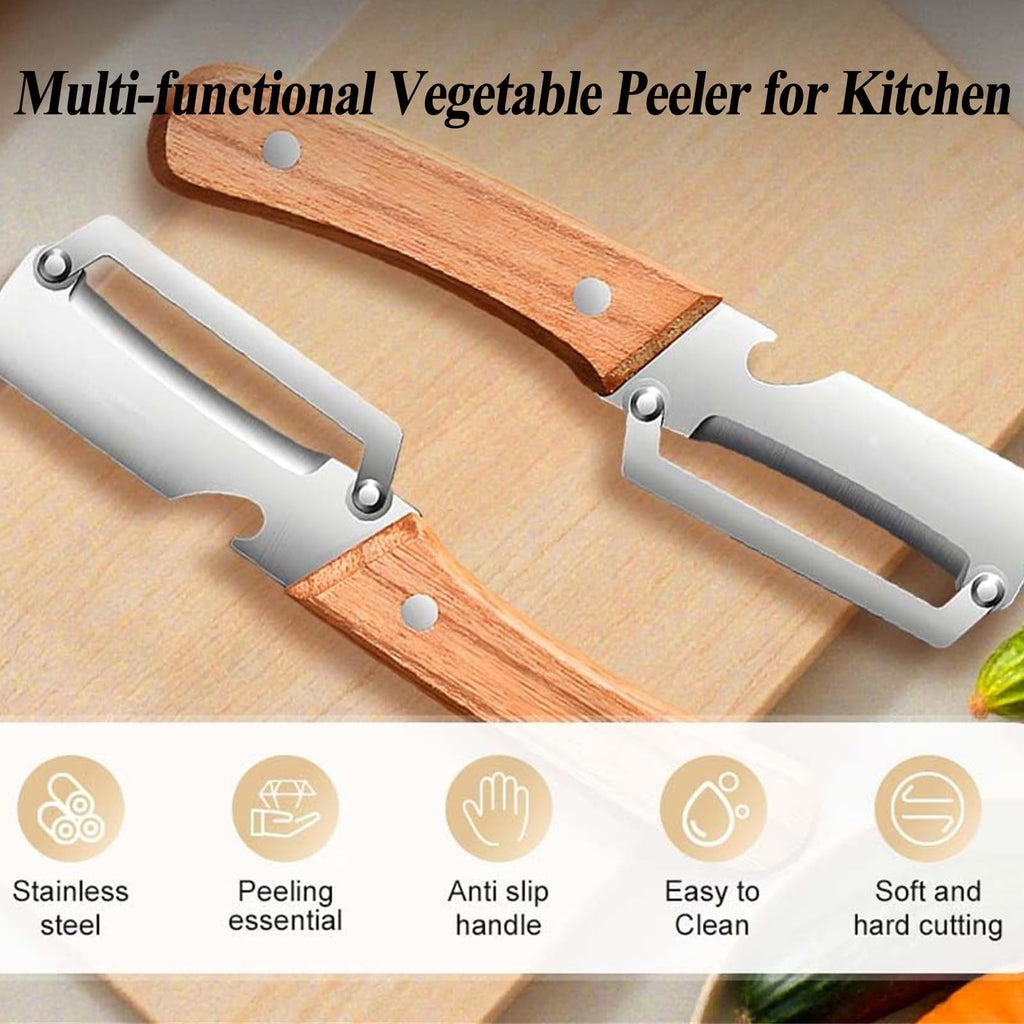 Vegetable Peeler for Kitchen, Stainless Steel Fruit Potato Apple Peelers with Manual Wooden Handle, ...