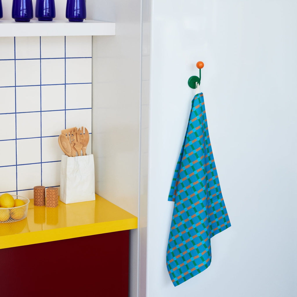 Dot Check Linen &amp; Cotton Tea Towel - Blue/ Green
