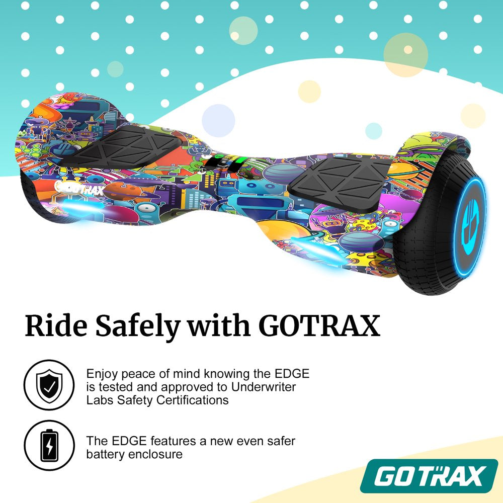Gotrax EDGE Hoverboard, 6.5" LED Wheels, Dual 200W Motors, Self-Balancing, 6.2mph, Kids &amp; Adults, UL2272 Certified