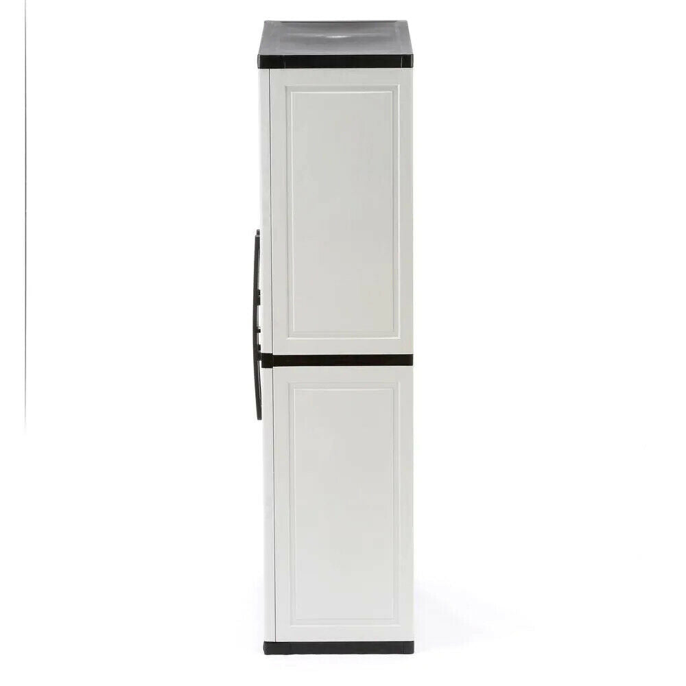 HDX Gray Plastic Freestanding Garage Cabinet with Adjustable Shelves &amp; Lockable Doors, 35"W x 71"H x 18"D