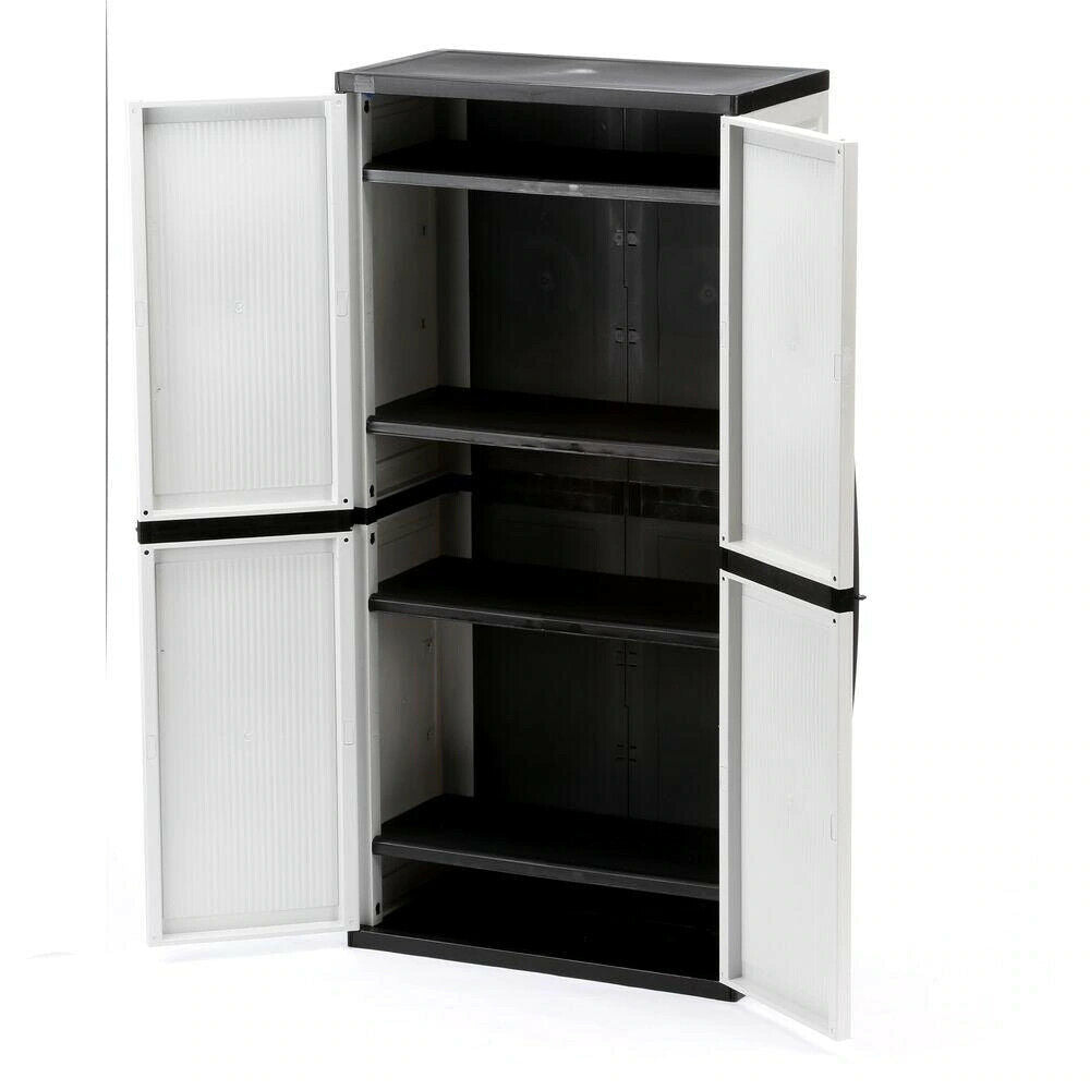 HDX Gray Plastic Freestanding Garage Cabinet with Adjustable Shelves &amp; Lockable Doors, 35"W x 71"H x 18"D