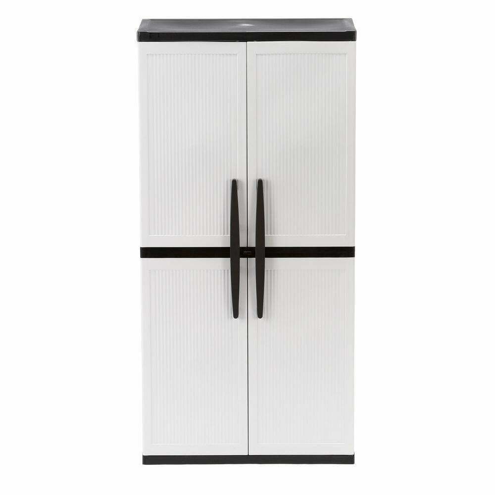 HDX Gray Plastic Freestanding Garage Cabinet with Adjustable Shelves &amp; Lockable Doors, 35"W x 71"H x 18"D