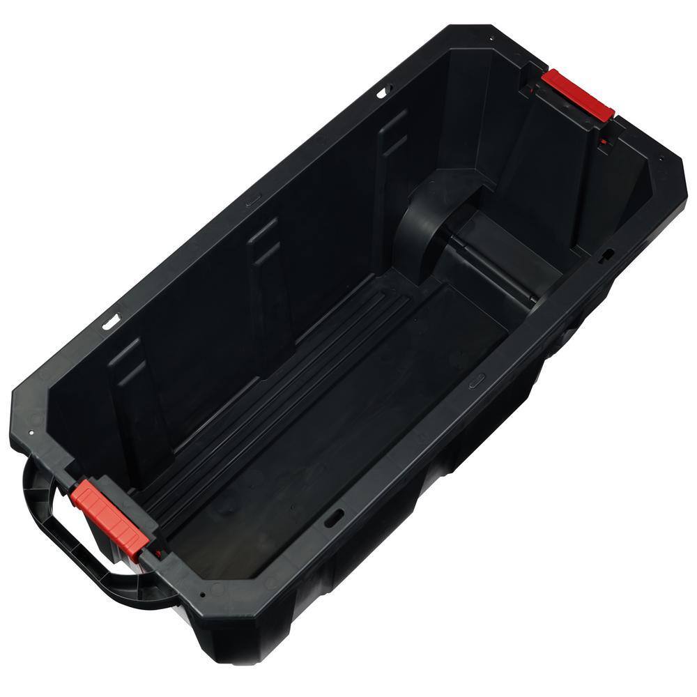 Husky 45 Gal. Heavy Duty Stackable Storage Tote with Wheels, Lockable Black Base &amp; Red Lid