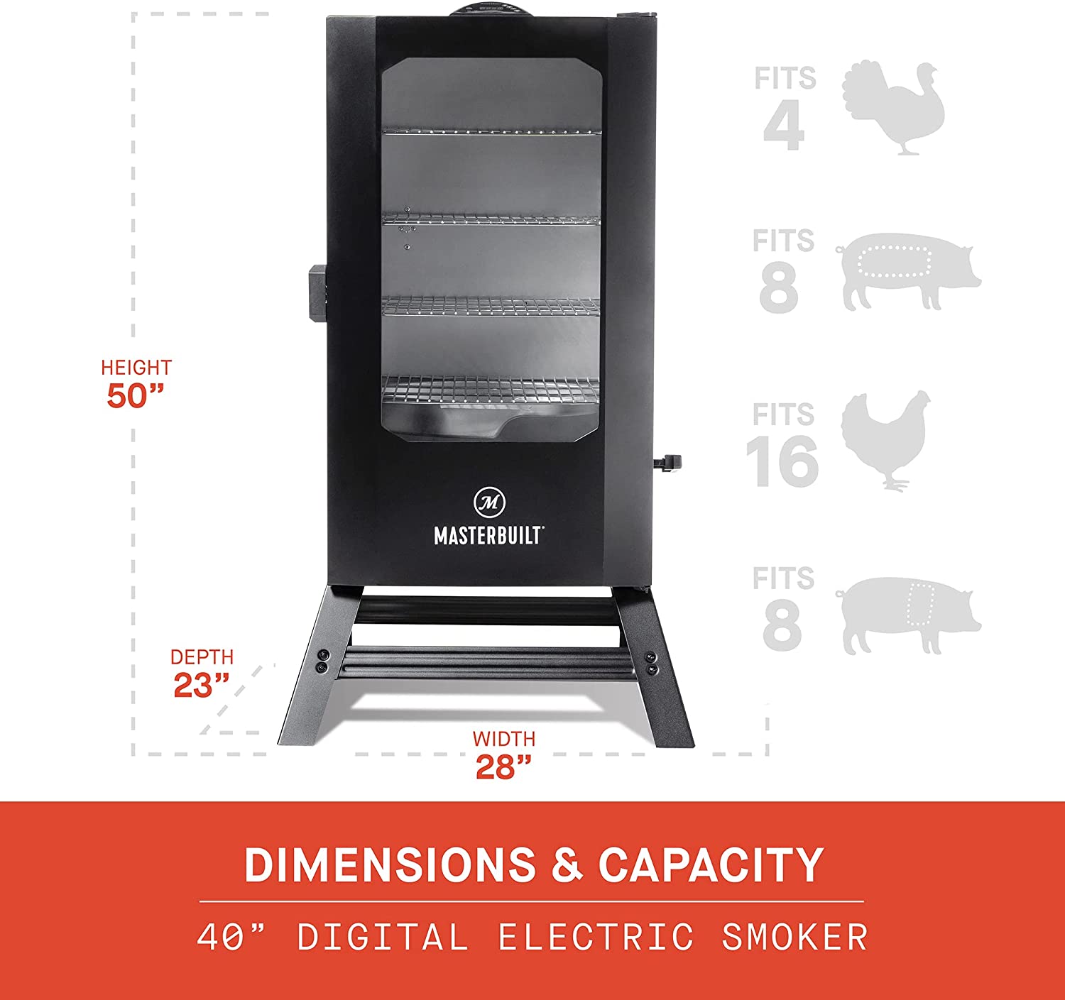 Masterbuilt 40" Digital Electric Smoker with Window &amp; Legs, 4 Racks, Black