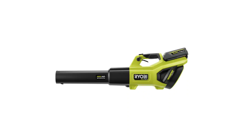 RYOBI 40V HP Brushless Cordless Leaf Blower, 730 CFM, 190 MPH, Includes 2x 4.0 Ah Batteries &amp; Charger, 57 dB Quiet