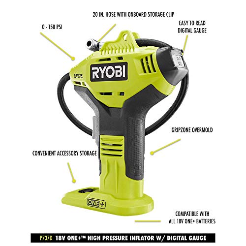 RYOBI ONE+ Cordless High Pressure Inflator with Digital Gauge &amp; Battery
