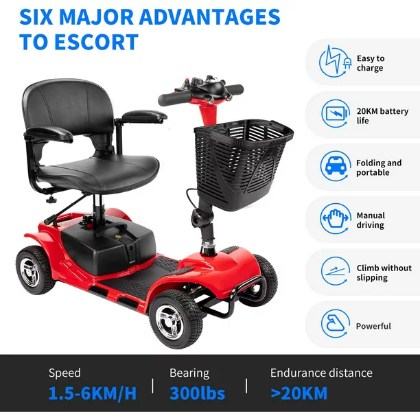 UltraLite Model A898 4-Wheel Mobility Scooter, Portable &amp; Lightweight, 14-Mile Range
