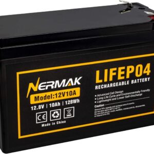 12V 10Ah Lithium LiFePO4 Deep Cycle Battery, 2000+ Cycles Rechargeable Battery for Solar/Wind Power