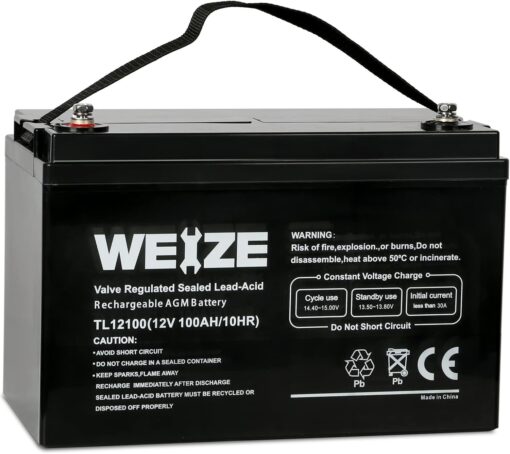 AGM 12 Volt 100Ah Battery, Maintenance-Free, 3% Self-Discharge Rate, 1150A Max Discharge Current, Perfect for RV, Solar