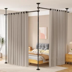 SUNALLY Adjustable Room Divider Curtain Rod, 4-10ft Height, 28-114inch Width, No Drill, Rust-Proof Stainless Steel for Heavy Curtains