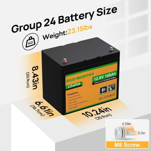 ECO-WORTHY 12V 100AH LiFePO4 Lithium Battery with Bluetooth, Max.1280Wh Energy - Image 3