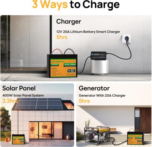 ECO-WORTHY 12V 100AH LiFePO4 Lithium Battery with Bluetooth, Max.1280Wh Energy - Image 2