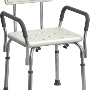 Medline Shower Chair with Padded Armrests and Back, Adjustable Height, 350 lbs Capacity, Rust-Resistant Aluminum
